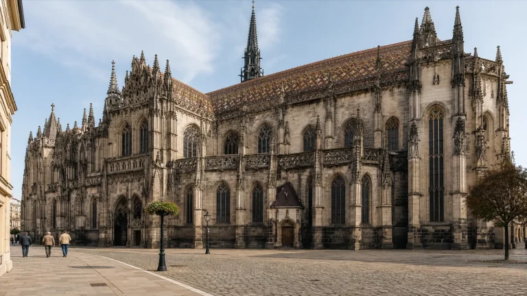 St. Elizabeth's Cathedral on the main street in Košice, Slovakia, on a clear morning.